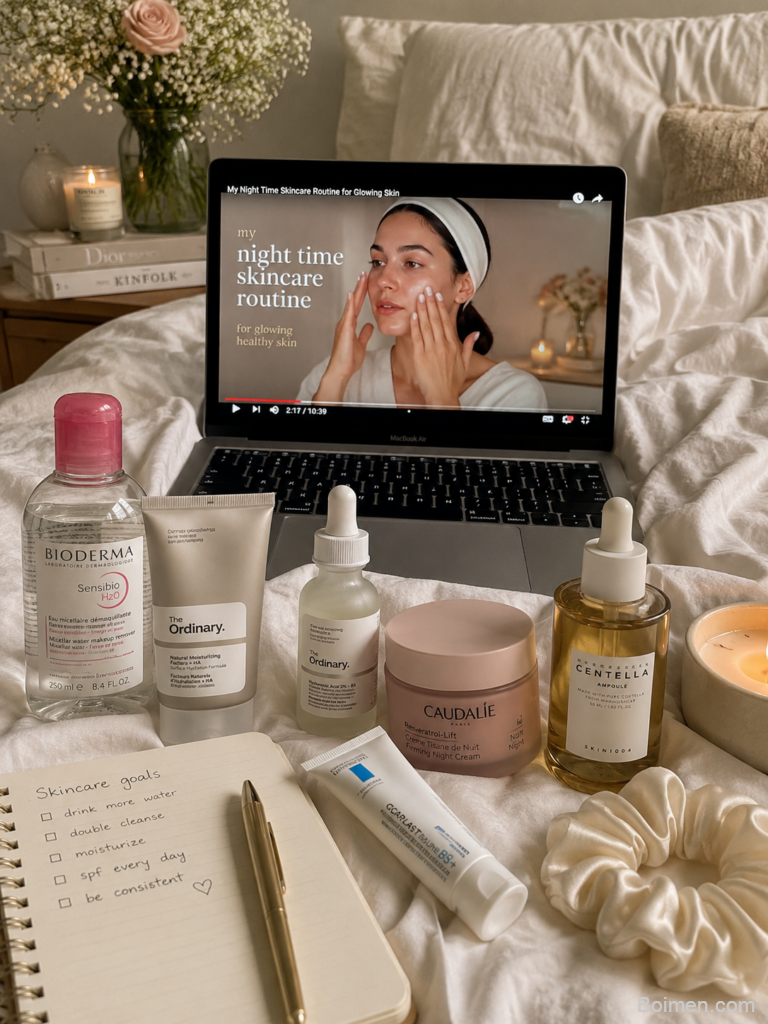 cozy night skincare routine