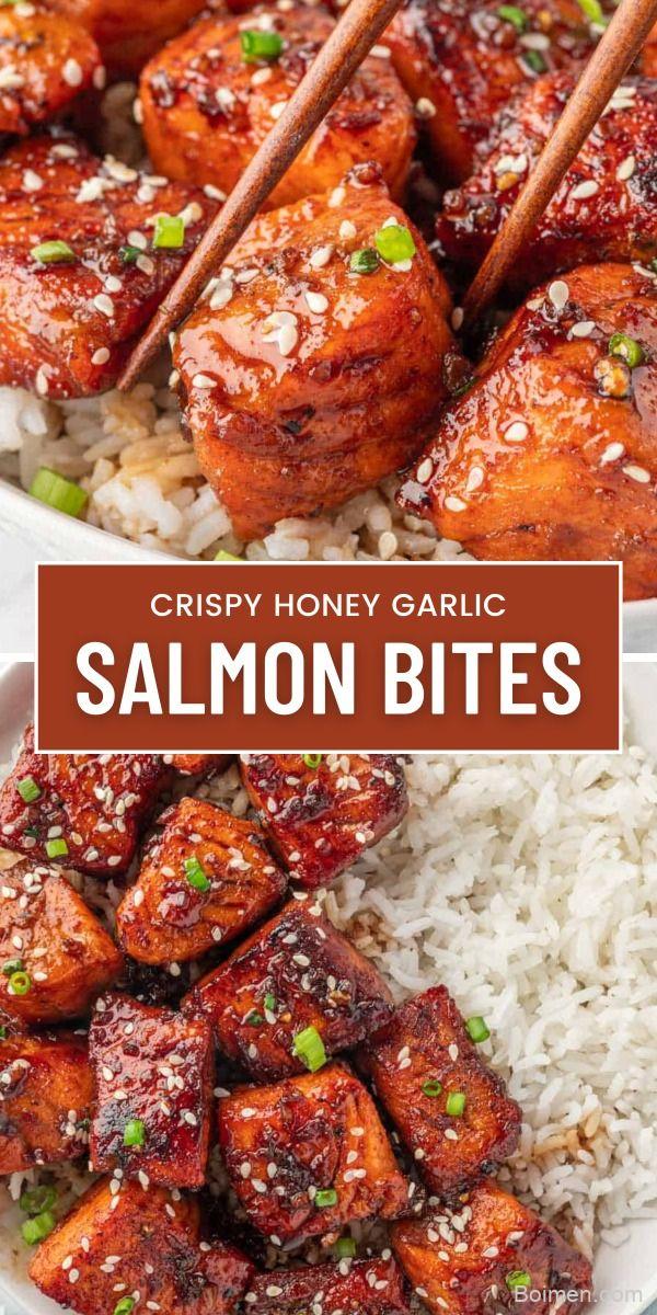 crispy honey garlic salmon bites