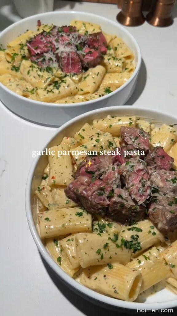 garlic parmesan steak pasta recipe