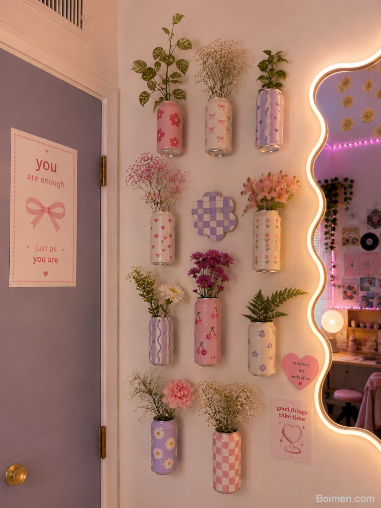 diy flower can wall
