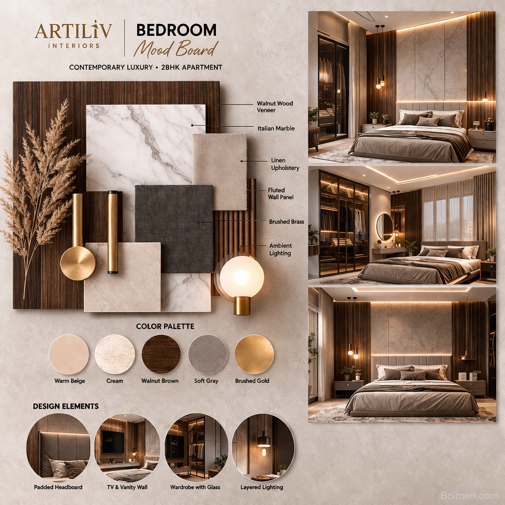 luxury contemporary bedroom mood board