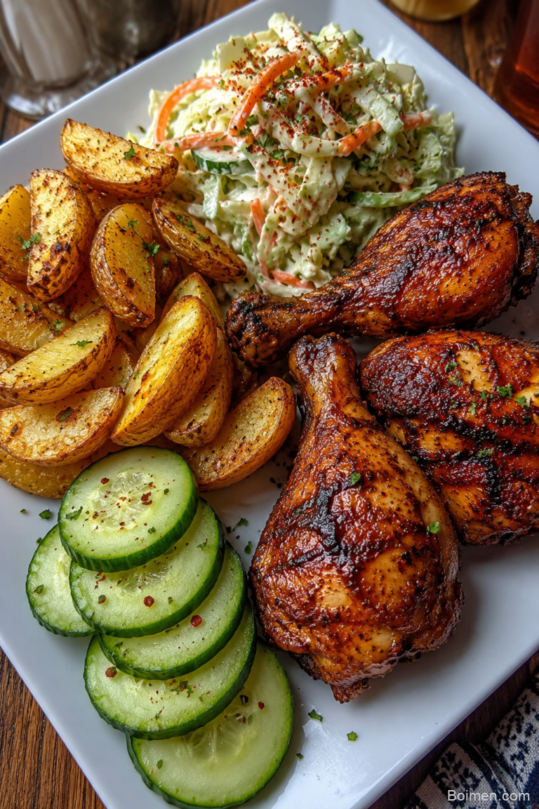 grilled chicken with fresh sides and salad