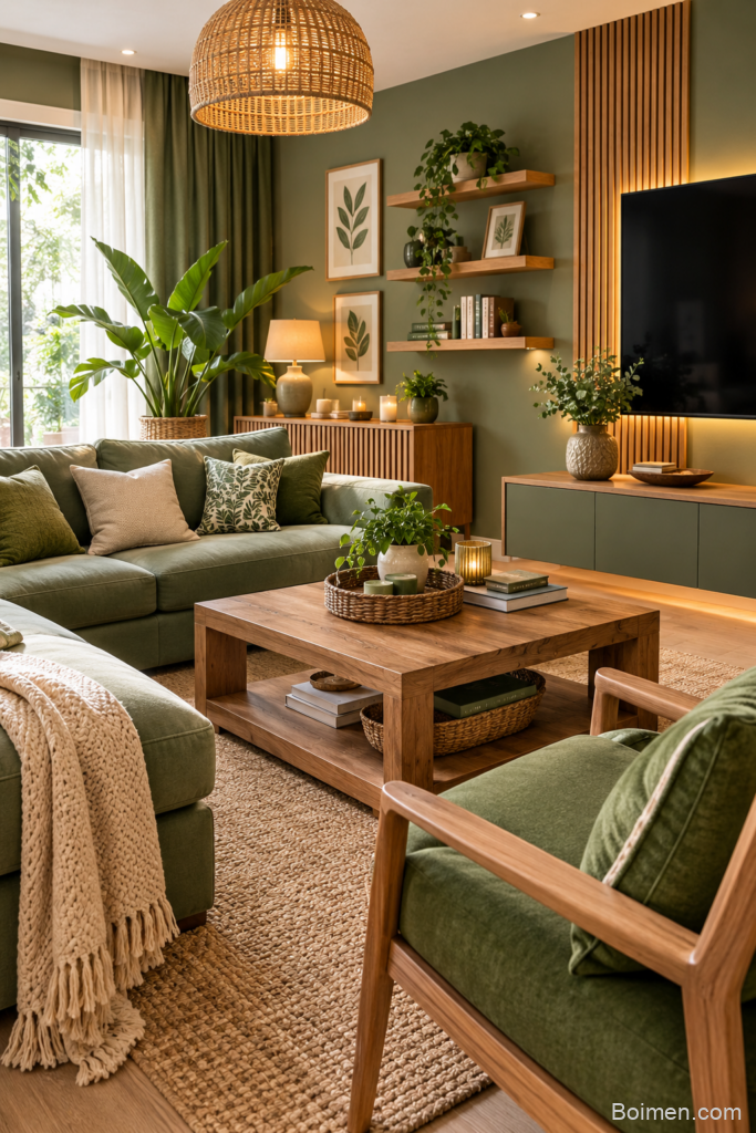 green and wood home decor
