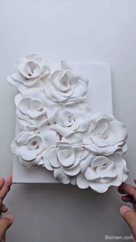 clay rose flowers on canvas